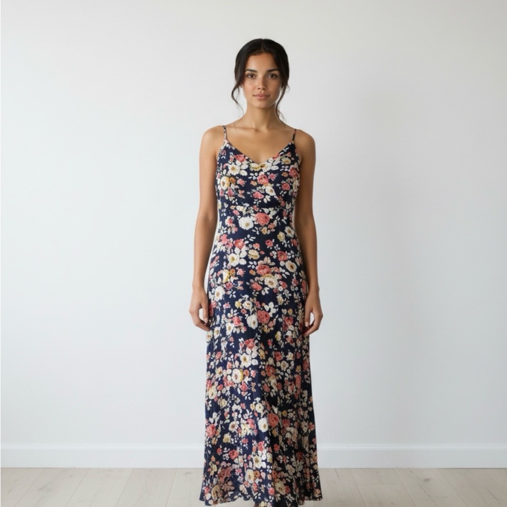 Lulus Blue Everlasting Bliss Floral Print V-Neck Sleeveless Slit Maxi – Small